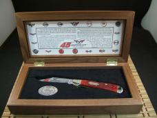 CASE XX 45TH CORVETTE ANNIVERSARY 1953-1998 COPPER LOCK VINTAGE U.S.A. RED BONE WOOD CASED KNIFE SET CASE XX 45TH CORVETTE ANNIVERSARY 1953-1998 COPPER LOCK VINTAGE U.S.A. RED BONE WOOD CASED KNIFE SET