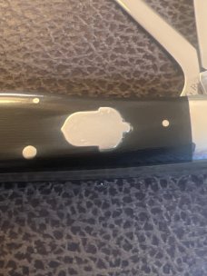 1998 A G Russell Springdale Arkansas Ebony Handle Equestrian Knife With Acorn Shield And Two Blades