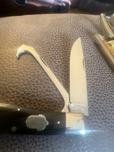 1998 A G Russell Springdale Arkansas Ebony Handle Equestrian Knife With Acorn Shield And Two Blades