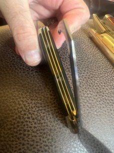 1998 A G Russell Springdale Arkansas Ebony Handle Equestrian Knife With Acorn Shield And Two Blades