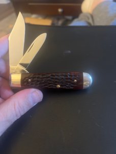 1971 Case XX USA 9 Dots 6231 1/2 Red Bone Handle Jack Knife With Nickel Bolsters & Two Blades