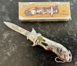 Vintage Miniature Out The Front (OTF) Switchblade Knife With Original Box & Keychain, Unused 