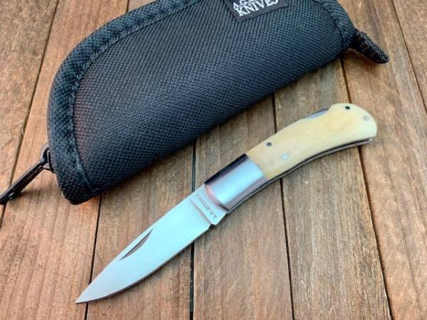 A.G. Russell Lockback Smooth White Bone ATS-34 Stainless Steel Seki Japan 
