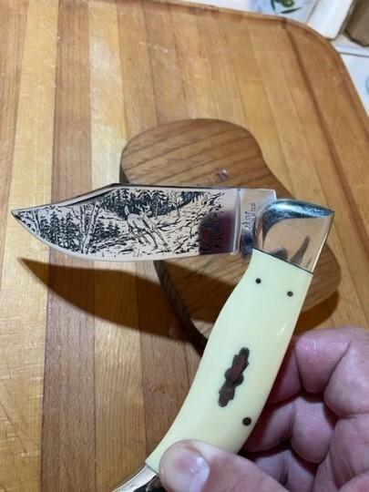 Vintage Star 3330I Folding locking hunting knife Japan, bone handles