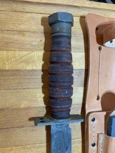 Vintage Ontario 2/80 military Pilot survival knife and original leather sheath