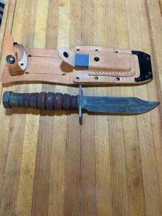 Vintage Ontario 2/80 military Pilot survival knife and original leather sheath
