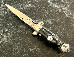 Miniature Switchblade Knife, Made In Italy, Marked Inox, Older Style, Imitation Horn Handle 