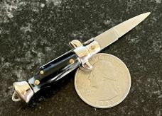 Miniature Switchblade Knife, Made In Italy, Marked Inox, Older Style, Imitation Horn Handle 