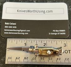 Miniature Switchblade Knife, Made In Italy, Vertical INOX Mark, Older Style, Stag Handle 
