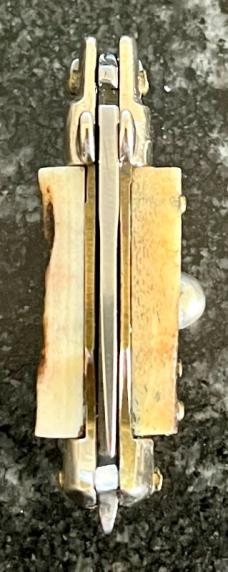 Miniature Switchblade Knife, Made In Italy, Vertical INOX Mark, Older Style, Stag Handle 