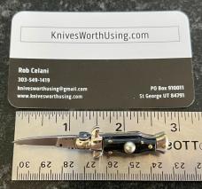 Miniature Switchblade Knife, Made In Italy, Vertical INOX Mark, Older Style, Imitation Horn Handle Miniature Switchblade Knife, Made In Italy, Vertical INOX Mark, Older Style, Imitation Horn Handle