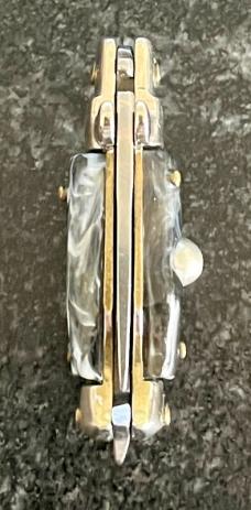 Miniature Switchblade Knife, Made In Italy, Vertical INOX Mark, Older Style, Imitation Horn Handle Miniature Switchblade Knife, Made In Italy, Vertical INOX Mark, Older Style, Imitation Horn Handle