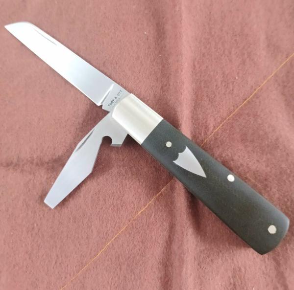 Sacred Bear/Tory Utt Caplifter Jack..Green Micarta.Nickel Silver.3.5"..Sheepsfoot&bottle opener.1095 Sacred Bear/Tory Utt Caplifter Jack..Green Micarta.Nickel Silver.3.5"..Sheepsfoot&bottle opener.1095