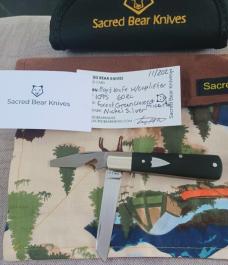 Sacred Bear/Tory Utt Caplifter Jack..Green Micarta.Nickel Silver.3.5"..Sheepsfoot&bottle opener.1095
