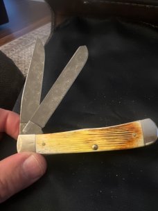 2015 Case XX USA 6254 DAM Burnt Yellow Bone Handkes Trapper With Two Tear Drop Damascus Blades 2015 Case XX USA 6254 DAM Burnt Yellow Bone Handkes Trapper With Two Tear Drop Damascus Blades