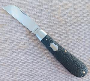 Mike Moran Swayback Sheepsfoot Jack..Jigged Paper Micarta..Cpm154...3 7/8" closed..coa,.pouch.