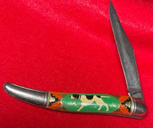 Vintage Imperial PROV USA 1-Blade Texas Toothpick w/Foil Scales Hunting Dog c.1946-1958 