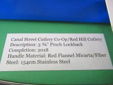 Canal Street Cutlery Co-Op/Red Hill Cutlery Red Flannel 1 of 25 Made Pinch Lockback  154CM