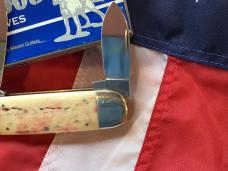 1998 Bulldog Brand HAND MADE / Hammer Forged Elephant Toe w/ Black & Tan Coonhound Blade Etch - NOS 1998 Bulldog Brand HAND MADE / Hammer Forged Elephant Toe w/ Black & Tan Coonhound Blade Etch - NOS