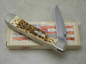 Case XX USA 2017 Amber Bone 6154LC Trapperlock Knife in Box w/Pocket Clip