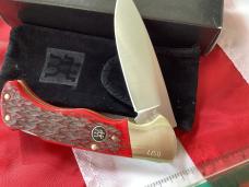 Vintage J A Henckels Folding Lock Back Hunting/Hunter Knife with Red Pick Bone Handles - NOS Vintage J A Henckels Folding Lock Back Hunting/Hunter Knife with Red Pick Bone Handles - NOS