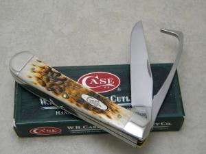 Case XX USA 2008 Amber Bone 6254HP Equestrain Trapper Knife NIB