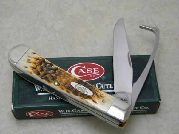 Case XX USA 2008 Amber Bone 6254HP Equestrain Trapper Knife NIB