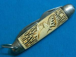 VINTAGE IMPERIAL PROV RI DEER STAG HEAD SCOUT CAMP SURVIVAL FOLDING POCKET KNIFE KNIVES OLD