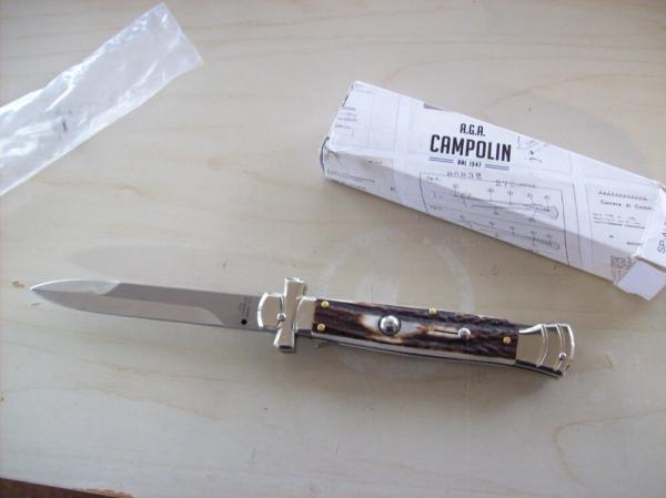 A. G. A. Campolin Lever Maltese Cross Bayonet Large 9 Incher Lockback W/Genuine Stag/Antler NIB A. G. A. Campolin Lever Maltese Cross Bayonet Large 9 Incher Lockback W/Genuine Stag/Antler NIB