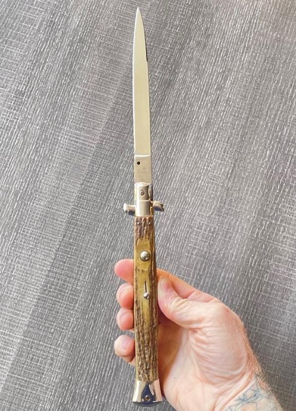 Vintage 13 inch INOX Italian Switchblade Stag Handle 