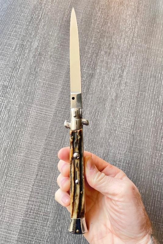 Vintage 11 inch Italian Rostfrei Switchblade Stag Handle