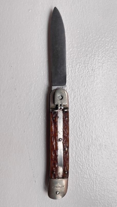 Vintage Springer Cleveland Cutlery Co Germany 1950’s Lever Automatic Knife Bone Handles 