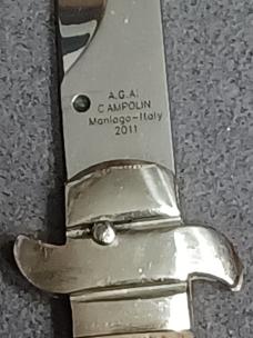11" AGA Campolin Lock Back Stiletto. Stag Horn. 
