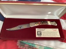 J A Henckels Large 5" Folding Hunter with Super Stag Handles in display. NOS and a beauty! J A Henckels Large 5" Folding Hunter with Super Stag Handles in display. NOS and a beauty!