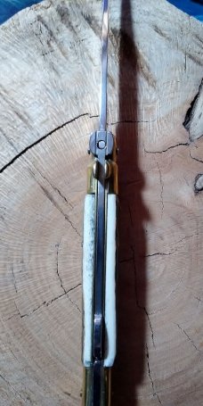 Vintage 1990s Kissing Crane Italian Lockback Stiletto with Deer Stag Scales Vintage 1990s Kissing Crane Italian Lockback Stiletto with Deer Stag Scales