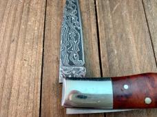 A.G. Russell Single Blade Lockback Quince Burl San Mai Damascus Blade Mid 1990’s Seki Japan Made 