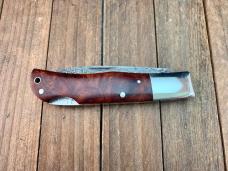 A.G. Russell Single Blade Lockback Quince Burl San Mai Damascus Blade Mid 1990’s Seki Japan Made 