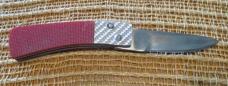 Bigler “98” folding knife, red and holographic silver handle