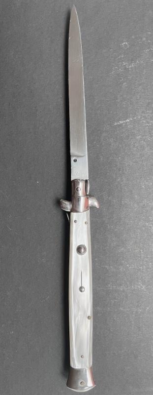Vintage 13” Italian Stiletto Rostfrei White Acrylic Pearl