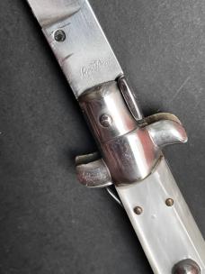 Vintage 13” Italian Stiletto Rostfrei White Acrylic Pearl