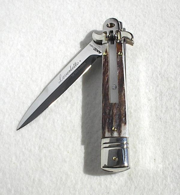 NEW AKC ITALIAN LEVERLETTO 8" GENUINE STAG WITH NEW MODIFIED BAYONET BLADE NICKEL SILVER BOLSTERS NEW AKC ITALIAN LEVERLETTO 8" GENUINE STAG WITH NEW MODIFIED BAYONET BLADE NICKEL SILVER BOLSTERS