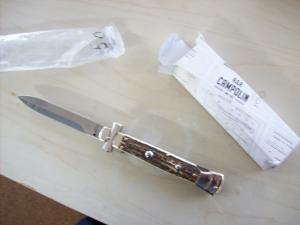 A. G. A. Campolin  Lever Maltese Cross Bayonet Large 9 Incher Lockback W/Genuine Stag/Antler NIB
