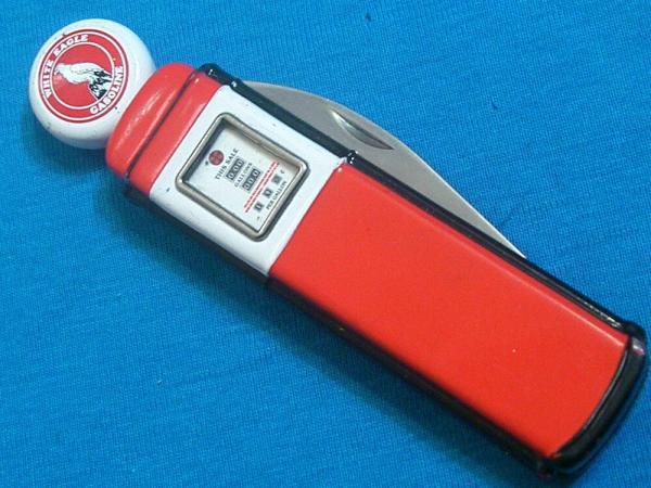 VINTAGE WHITE EAGLE GASOLINE GAS PUMP AD FRANKLIN MINT FM FOLDING POCKET KNIFE KNIVES OLD