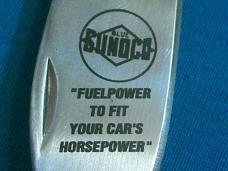 VINTAGE BLUE SUNOCO GASOLINE GAS PUMP AD FRANKLIN MINT FM FOLDING POCKET KNIFE KNIVES OLD