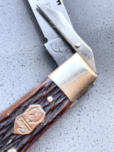 Vintage BUCK CREEK 89 SOLINGEN Bone Cheetah Style Swing-guard Folder 