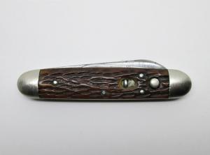 Antique SCHRADE Cut Co Walden NY 2-Blade Bone Double Button Automatic Folding Knife (read..)