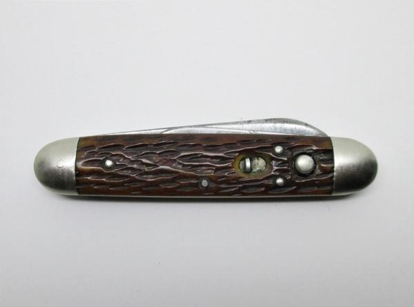 Antique SCHRADE Cut Co Walden NY 2-Blade Bone Double Button Automatic Folding Knife (read..)