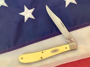 1989 Case xx Slimline Trapper -Yellow Derlin Handles -Fancy Bolsters -Gold Mint Set -Mdl# 31048