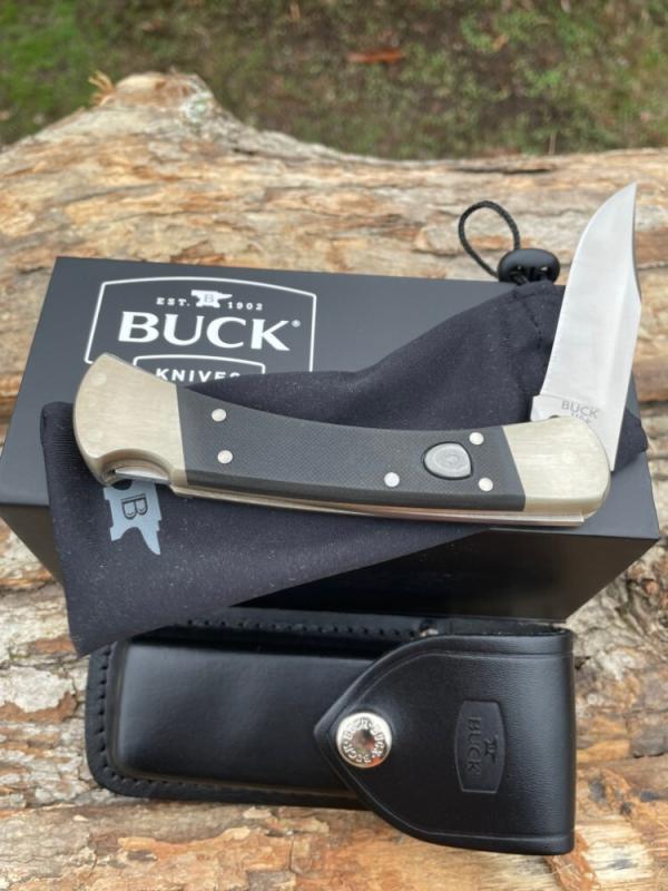 BUCK 110 AUTO ELITE NICKEL BOLSTER WITH SHEATH & BOX
