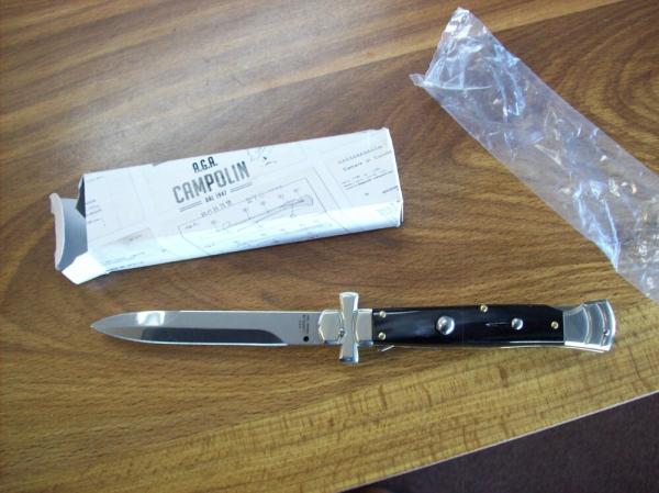 A. G. A. Campolin  Lever Maltese Cross Large 9 Incher Bayonet Lockback W/Brazilian Horn Handles NIB
